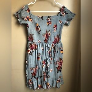 Blue Stretchy Floral Dress